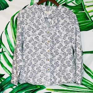 Charter Club MP White Navy Preppy Maximalist Nautical Gold Button Linen Top